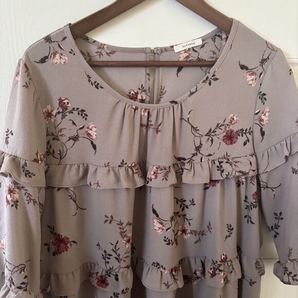 Pleione Anthropologie Womens Ruffled Coquette Blouse L Floral Cottagecore Dainty - Picture 3 of 12